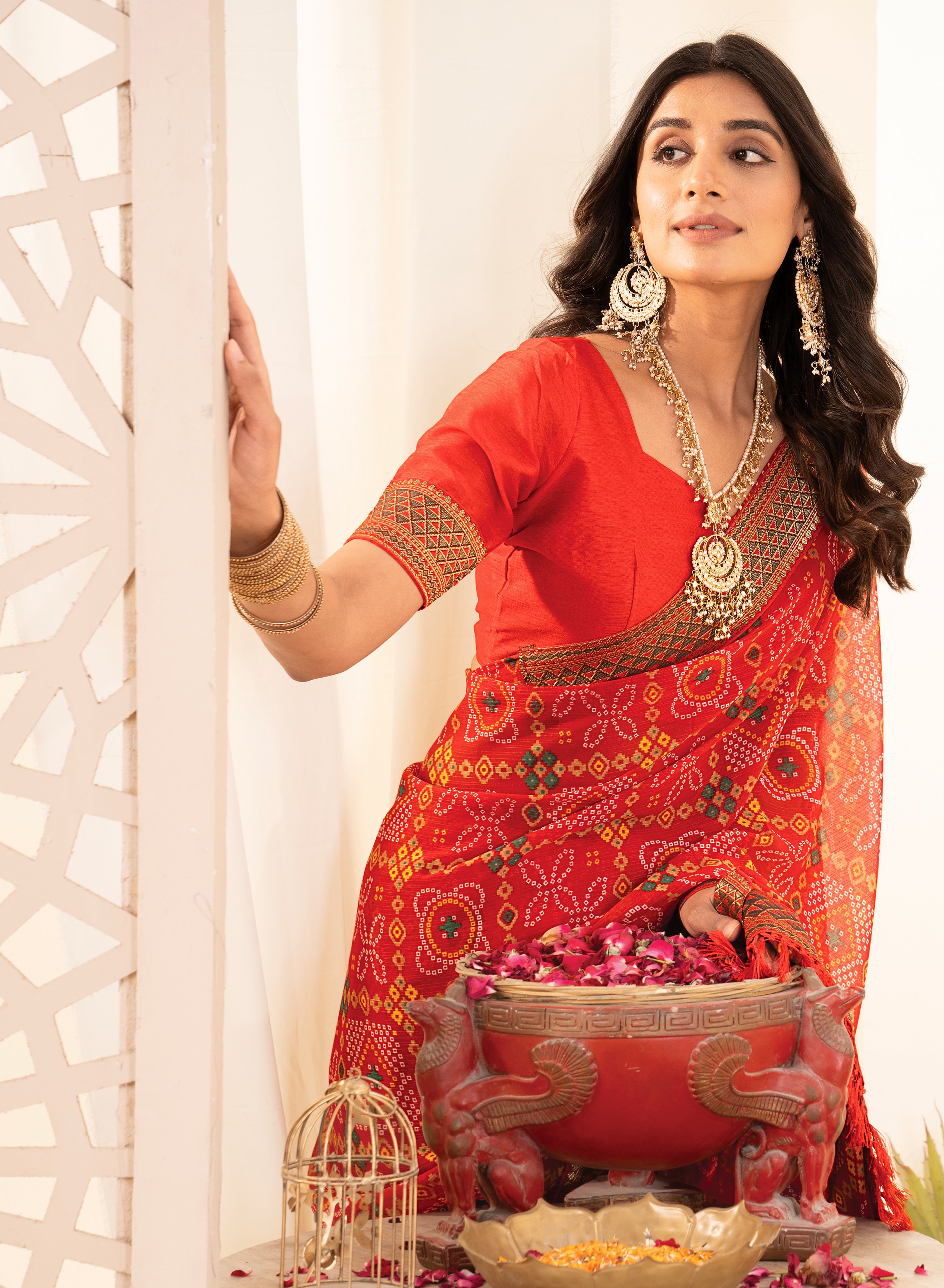 Regal Red Bandhani Georgette Saree